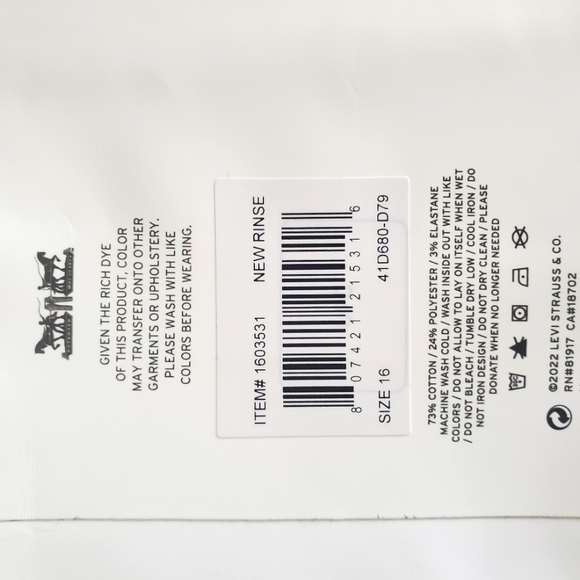 2-pack Levi's Girl's Stretch Pull on Jeans (blue & indigo) Size16, 12 - Picture 5 of 5